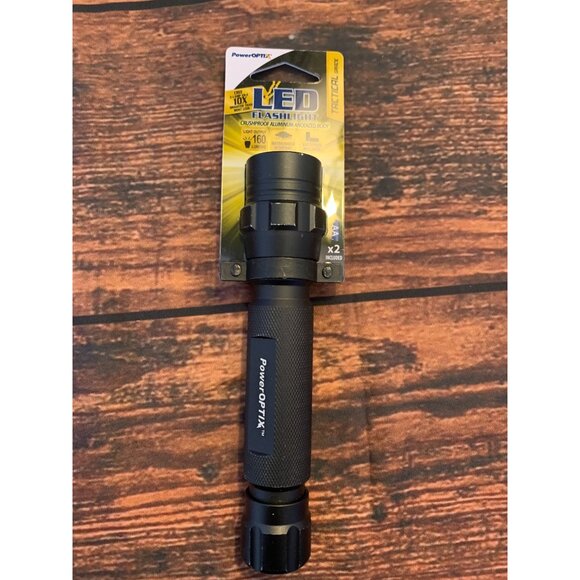 PowerOptix LED Flashlight 160 Lumens Aluminum Body Textured Grip Tactical Black - Picture 1 of 2